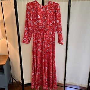 J. Crew Vibrant Red and Pink Floral Dress